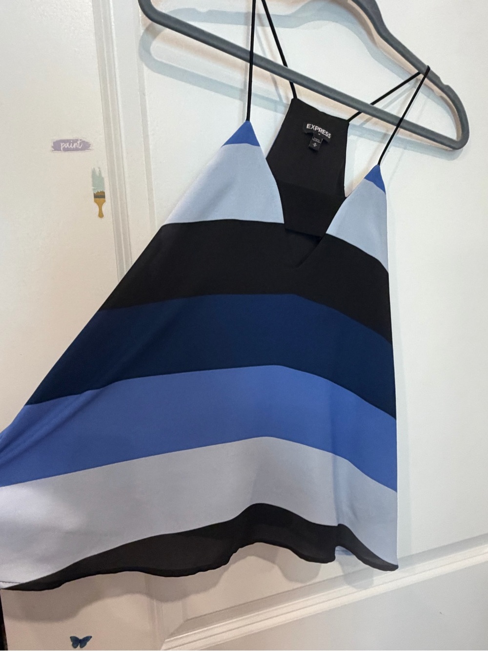 Express Black and Blue Striped Spaghetti Strap Cami